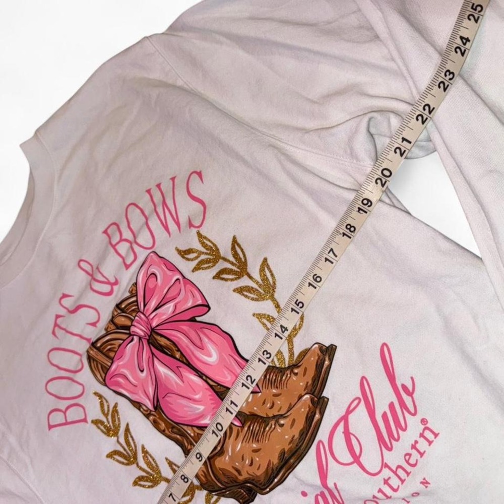BOOTS&BOWS WHITE/PINK GOLD GLITTER COUNTRY WESTERN SWEATSHIRT‎ LADIES MEDIUM - Picture 6 of 8